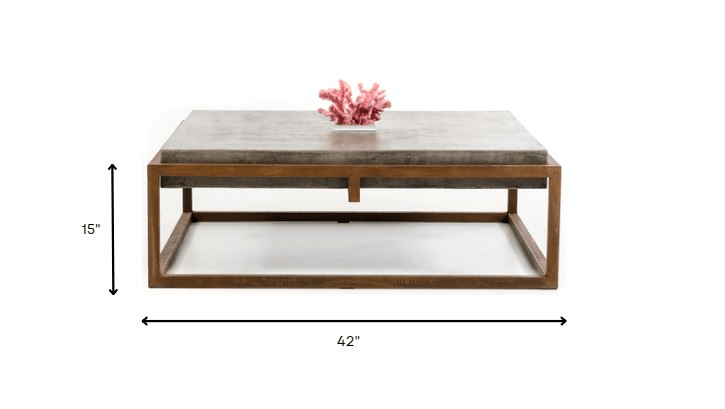 15" Concrete And Metal Coffee Table - HomeRoots - Coffee Table LLC -